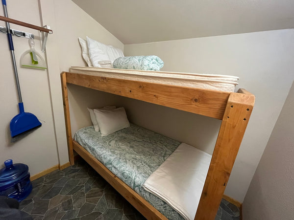 Twin bunk beds for a fishing crew or hunting party