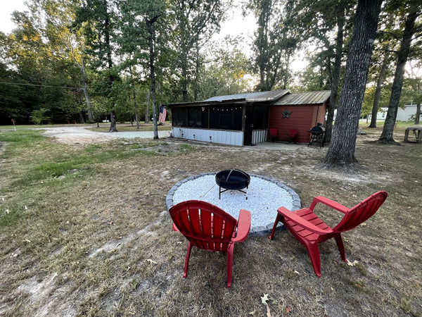 Fire pit at the Zavalla, Texas hunting and fishing cabin