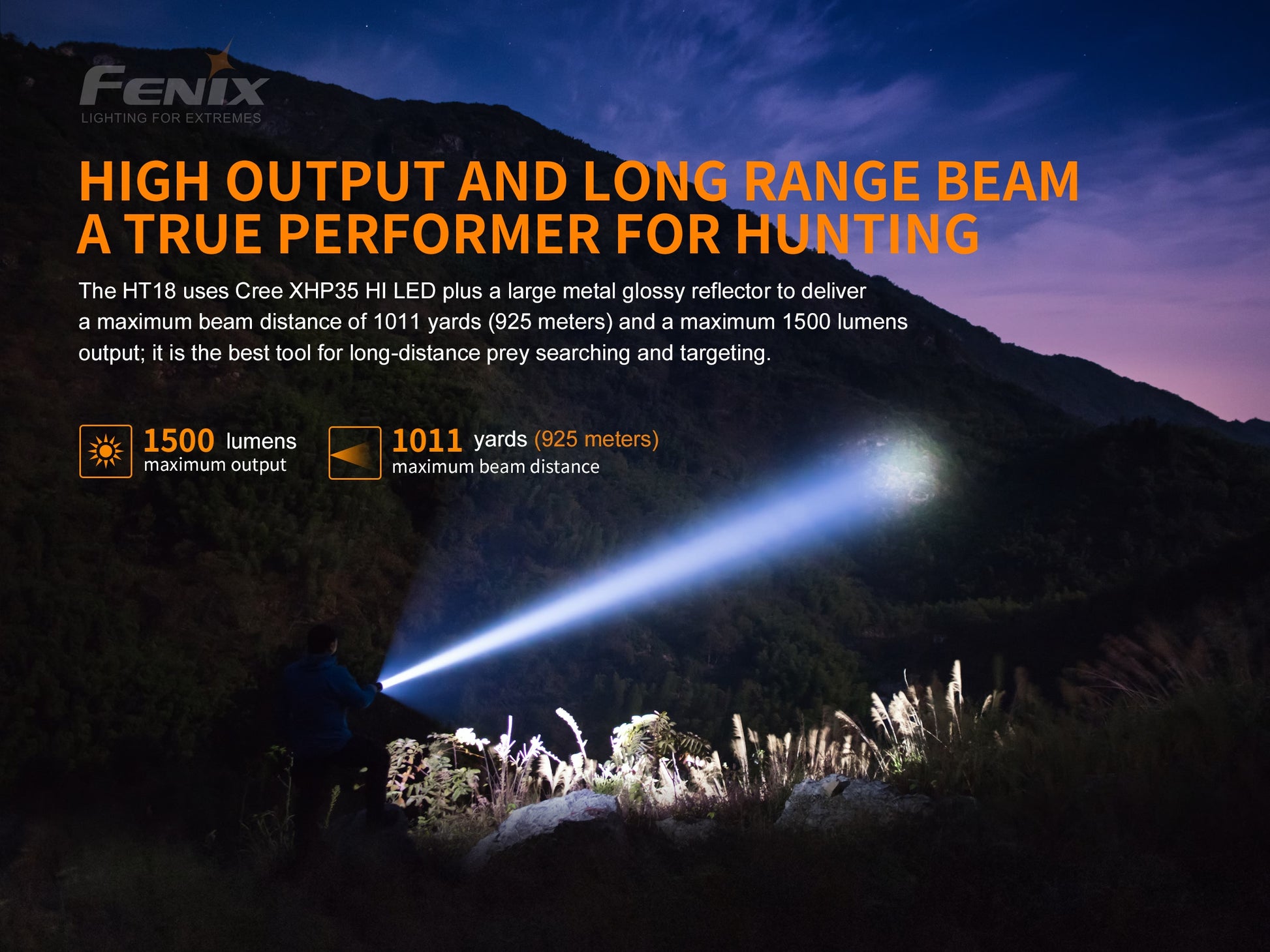 fenix flashlight 1550 lumens Fenix HT18 Long-Distance Hunting Flashlight